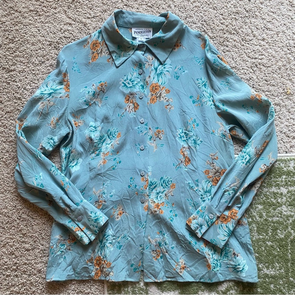 Pendleton Blue Floral Silk Blouse